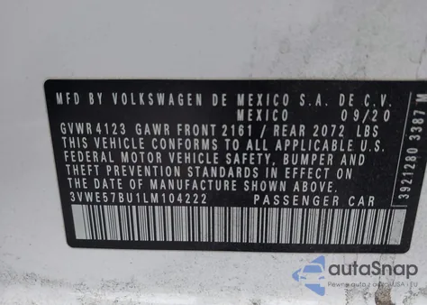 2020 Volkswagen Jetta 1.4T Sel из США, поврежденный, VIN 3VWE57BU1LM104222